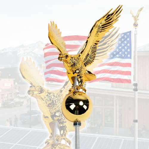 iElyiEsy Eagle Flagpole Topper with Gold Ball - Compatible with 20ft/25ft/30ft Residential Flag Poles - Telescopic/Sectional Flag Poles Outdoor