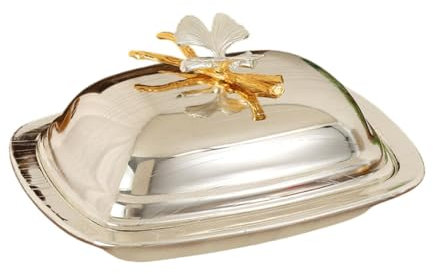 Gcljlmy Bandeja para servir frutero con tapa, multifuncional, plato de mantequilla, plato para aperitivos, para restaurantes, bodas, fiestas, cocina (plata)