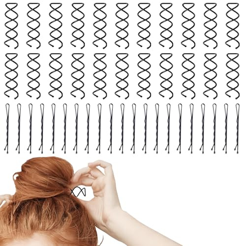 20 Pcs Spiral Hair Pins and 20 Pcs Bobby Pins Sets, Black Clips, U Shaped Hairclips, Spiral Twist HairPins Spin Pin, for Thick, Thin, Wavy, Curly, Long and Short Hair