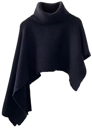 LIUYUYOUGO Scialle Donna Elegante Maglione Da Donna Elegante Con Collo Alto Maniche A Pipistrello Poncho Asimmetrico Lavorato A Maglia Maglione Morbido A Coste Scialle Avvolgente In Cashmere Per Aut