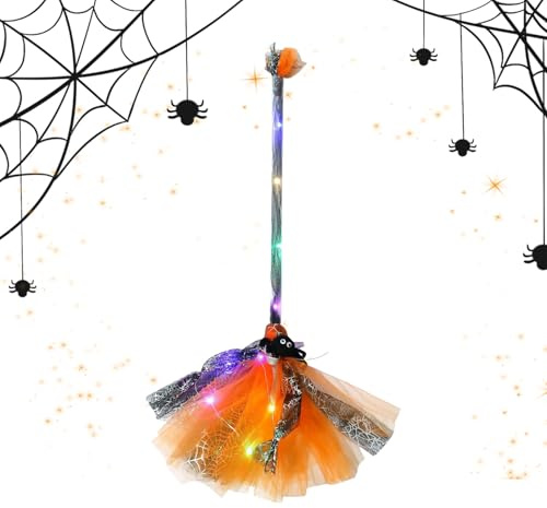 Escoba De Bruja Decorativa - LED Iluminado para Cosplay,Accesorio de Escoba de Bruja para Disfraz de Halloween | Para Adolescentes Estudiantes Mujeres Niñas Adultos Casa Embrujada Fiesta Sala De Escap