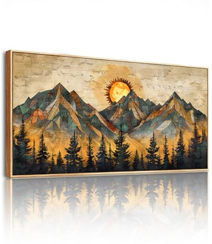 SERIMINO Aesthetic Wandbild mit Rahmen Berge Landschaft Bilder 50x100 cm | Bergsonnen Wanddeko, Hd Druck, Stabiler Holzrahmen, Einfache Montage, Vielseitig Einsetzbar, Exquisite Handwerkskunst