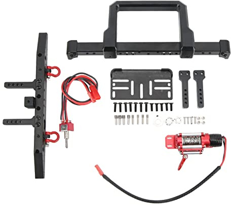 ANKROYU Heavy Duty Aluminum Alloy Front Rear Bumpers With Winch For 1/10 RC Car Upgrade Parts Protective Accessories Black Color 379g Weight