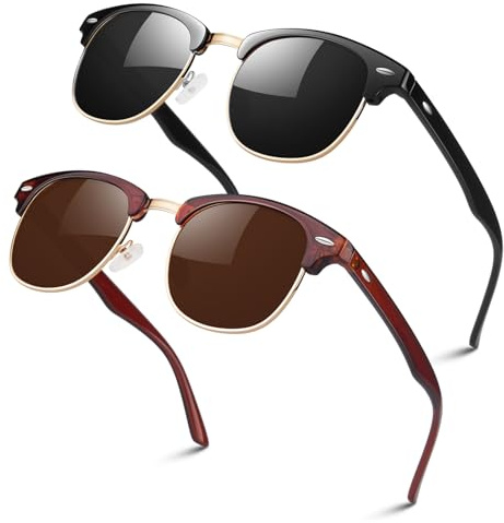 LINVO Polarisiert Sonnenbrille Herren Damen Retro Halbrahmen 100% UV400 | Leicht,Verstellbare Nasenauflagen,Autofahren,Angeln,Reisen,Laufen,Golfen