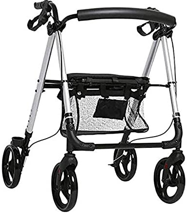 Faltbarer Rollator, Gehgestell mit Rädern, aufrechtes 4-Rad-Rollgerät Sitz, Rückenlehne und Aufbewahrungstasche for Senioren