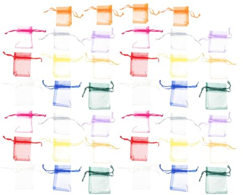 Organzabeutel 100 Stück mit Kordelzug 7x9cm für Schmuck | Kleine Gegenstände und Besondere Anlässe, Leicht zu Öffnen und Schließen, Organza, Geschenktasche Zufällige Farbe