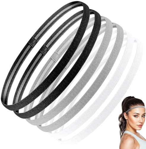 MUNZE 6 Pezzi Fascia Sudore Donna Nero Grigio Bianco - Fascia Sportiva Spessa Antiscivolo Elastico Silicone Taglia Unica Yoga Palestra