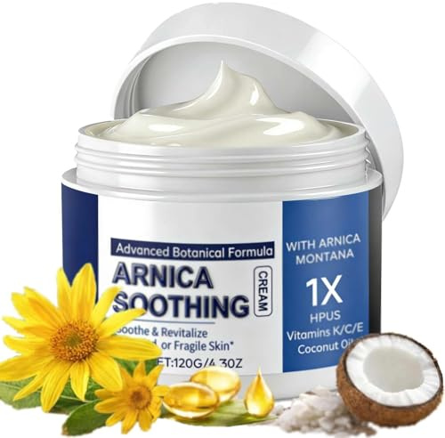 Arnica Bruise Care Cream with Vitamins K, C & E, Botanical Soothing Hydrating Lotion for Thin Sensitive Skin, Face and Body Daily Skin Care