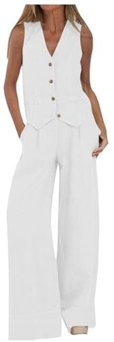 Completo Donna Elegante Due Pezzi con Gilet Senza Maniche e Pantaloni Larghi Tuta Estiva Casual Curvy Outfit da Aeroporto Comodi Set Coordinato Primavera per Casa Lavoro Travel,