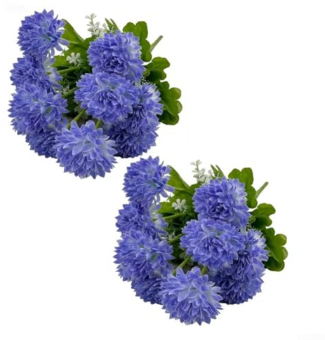 Flores artificiales de seda de crisantemo adecuadas para decoración de tumbas y arreglos conmemorativos con pétalos vibrantes y duraderos (azul)