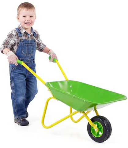 FANTASK Schubkarre für Kinder, Metallschubkarre bis 10 kg belastbar, Spielzeugschubkarre für Kinder ab 2 Jahren, für Indoor und Outdoor (Grün)