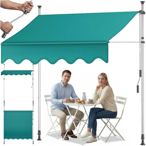 KESSER® Tenda da sole a morsetto con manovella per balcone, senza foratura, resistente ai raggi UV, regolabile in altezza e idrorepellente, per balconi, terrazze e giardini, copertura per terrazza 200