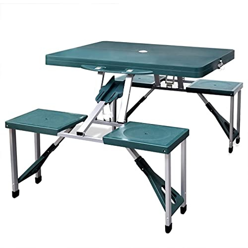 Kaloriko Tavolo da campeggio pieghevole verde con 4 sgabelli, in alluminio, leggero, set di mobili da campeggio per esterni, giardino, picnic, spiaggia, viaggi, pieghevole, compatto, portatile