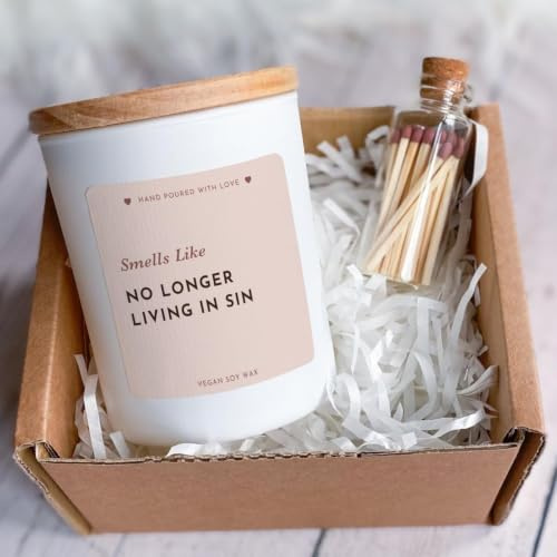 Pomchick - Funny Wedding Candle Bride Gift - Smells Like No Longer Living in Sin- Bridal Shower