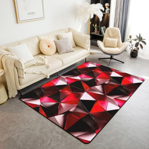 Loussiesd Alfombra geométrica negra y roja de 150 x 200 cm para dormitorio, alfombra abstracta 3D para sala de estar, suave, antideslizante, decoración moderna, alfombra de interior para el hogar, el