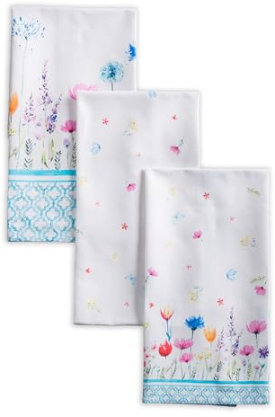 Maison d'Hermine Küchenhandtuch 100% Baumwolle (50 cm x 70 cm, Set von 3) | Küchenhandtücher Tischgeschirrtücher zum Muttertagsgeschenke Reinigen Frühling/Sommer - Flower In The Field
