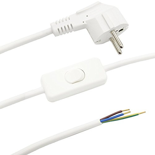 Zuleitung Weiß 3 m 3G 0,75 mm² mit Schnurzwischenschalter und Schutzkontakt Winkelstecker Anschlusskabel