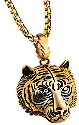 Caimeytie Herren Halskette Tiger Anhänger Edelstahl 60CM Männer Geschenke