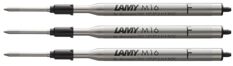 LAMY M16 3er Set Kugelschreiber-Großraummine aus Metall - Original Ersatzmine für alle Lamy Kugelschreiber Modelle - dokumentenecht - Strichbreite Fein in Tintenfarbe schwarz