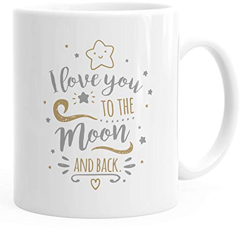 Moonworks® Kaffee-Tasse I love you to the moon and back Liebesgeschenke Liebeserklärung weiß Keramik-Tasse