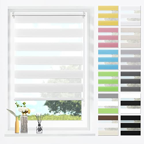 SBARTAR Doppelrollo Klemmfix Duo Rollos für Fenster ohne Bohren & zum Bohren,Natur B40 x H130 cm Lichtdurchlässig Klemmrollo Fensterrollo ZeBrarollo
