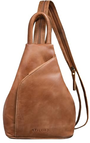 STILORD Lyanna Mochila Bandolera Cuero para Mujer Vintage Backpack Casual Mini Mochila Cruzada 2 in 1 Pequeña Bolsa de Mano Bolso Diario Auténtica Piel Color:taranto - marrón