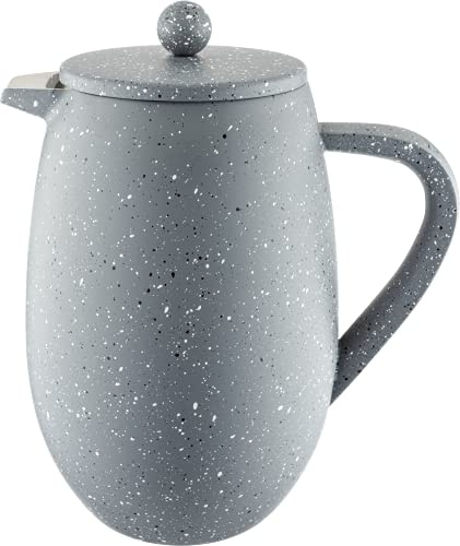Café Olé Cafetera BFD Granite, cuerpo de acero inoxidable 18/10 de doble pared y filtro de malla, acabado gris efecto granito, 1000 ml (8 tazas de espresso o 4 tazas grandes)