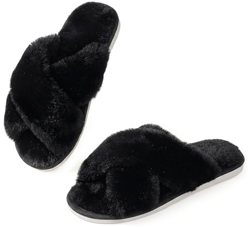 Ankis Memory Foam Fuzzy Slippers for Women,Open Toe House Shoes