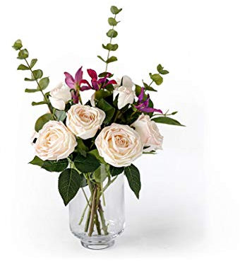 Bouquet Artificielle avec Vase Bouquet de fleurs artificielles, fleur artificielle lumière de luxe floral arrangement, bouquet de rose hydratant décoratif, décoration de salon Arrangement de fleurs