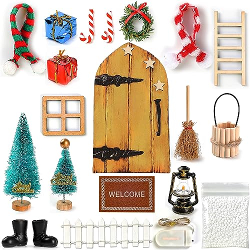 HOTSAN Wichteltür Zubehör Weihnachten, 22pcs Wichteltür Zubehör, Wichtelhaus-Weihnachtsdekorationen, Wichteltür Sets mit Weihnachtsbäumen, Perfekte Weihnachtsdekorationen, Kinder