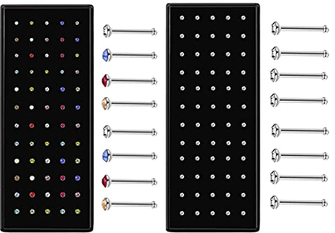 JUZICHEN 120 Stück Nasenstecker 316L Edelstahl, L-Förmiger Nasenstecker, Hypoallergen Nasenstecke, Nasenpiercing Stecker, Nippelpiercing, Lippenpiercing, Piercing Nase,20G 1,5/2/2,5/3mm