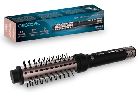 Cecotec Cepillo Alisador Bamba InstantCare Curly AirFlow. Seca y Riza, Cilindro de 34mm, Revestimiento Cerámico, Cabezal Giratorio, Todo tipo de Cabello, 120ºC-160ºC, Cable de 1,9m