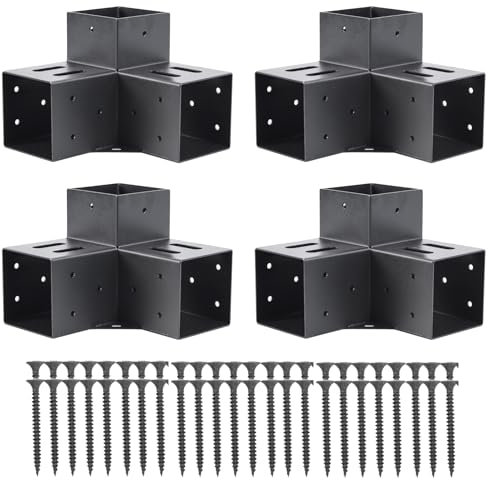 4 x 4 staffe per pergola (effettivo: 8,9 x 8,9 cm), staffa angolare a 3 vie, kit per pergola fai da te con supporto in polvere nera, rivestimento per pergole da patio (10 x 10 pollici)