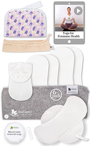 Compresas reutilizables antideslizantes en algodón orgánico para flujo menstrual ligero (S+M, 6 uds.); lavables a alta T°; suaves, no irritantes y cómodas, compresas tela para mujeres y adolescentes