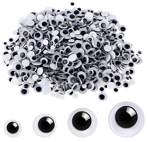 1000 Stück Wackelaugen Selbstklebende, Wackelaugen Bastelaufkleber Kulleraugen Bastelaugen Groß Selbstklebende Erhältlich Schwarz Weiß Und Verschiedenen Zum Basteln Dekoration (6/8/10/12 mm)