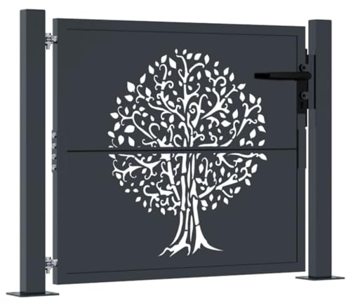 vidaXL Cancello Giardino Antracite 105x80 cm in Acciaio Design Albero, cancello, cancello in Acciaio, cancello da Esterno, cancello di Sicurezza