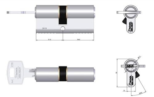 Vachette Cylindre VELIX 35x45 Double Entrée - Finition Nickelée - Résistance Bumping, Perçage et Crochetage - 5 Clés Réversibles, Carte de Propriété et Brevet Exclusif jusqu'en 2036 - Garantie 2 Ans