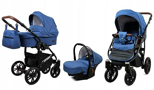 BabyLux® Kinderwagen Set 3 in 1 - Optimal - incl. Babywanne, Buggy Sportsitz, Auto-Babyschale - Autositz - Kinderwagenset - Kombikinderwagen mit Wickeltasche, Regenschutz usw.
