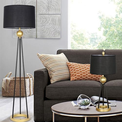 Wylolik Schwarzer Stoffschirm Stehlampe goldenes gebackenes Chassis Stehleuchte rostfreies Eisen vertikale Lampe klassische Atmosphäre Tischlampe Wohnzimmer Schlafzimmer Party Heimzimmer Eckdekoration