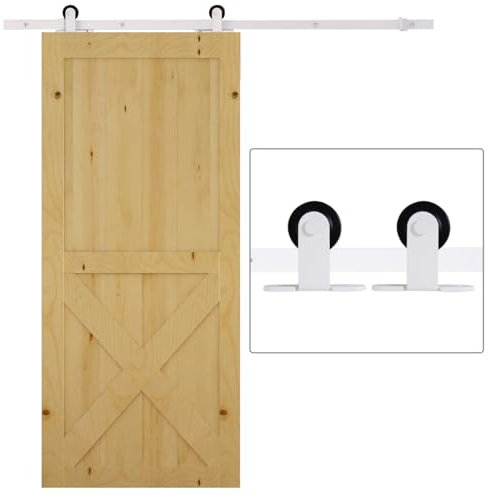 HOMCOM 183CM/6FT Kit per Porta Scorrevole Portata 100kg, Binario per Porta Scorrevole con Rotelle e Minuteria Inclusa, Bianco