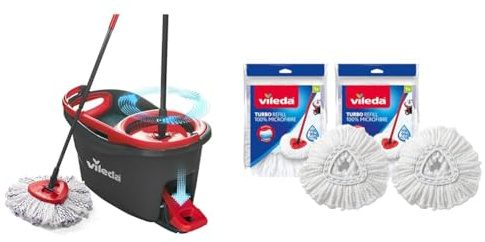 Vileda Turbo 3 in 1 with Microfibre Pad, Spin Mop & Turbo Spin Mop Refill, Pack of 2 Turbo Mop Head Replacements