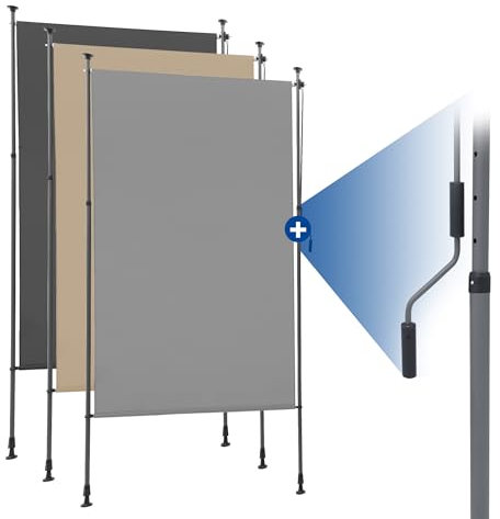 HOMEDEMO Senkrechtmarkise Außen, Vertikalmarkise ohne Bohren, Balkonrollo mit Handkurbel, Sichtschutz Sonnenschutz Windschutz, Balkon & Garten, 200 x (220-310) cm, Stoffbreite 185.5 cm, Grau
