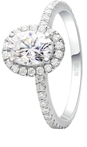 Stfery Hochzeitsringe Weißgold 585 Ringe für Damen 1ct Oval Moissanit Ehering Damen Einzeln