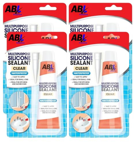 Waterproof Silicone Sealant x 4 70g Tubes | Multipurpose Clear Silicone Sealant | CLEAR Sealant ideal for use in Kitchen & Bathroom x 4 70g Tubes