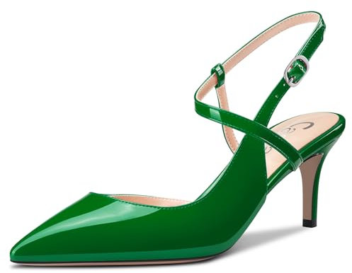 Castamere Donna a Punta Medio Gattini Tacco Heel Cinturino alla Caviglia Pumps Slingback Dress Sandali Fibbia Ufficio Scarpe 6.5 CM Heels Verde 38 EU