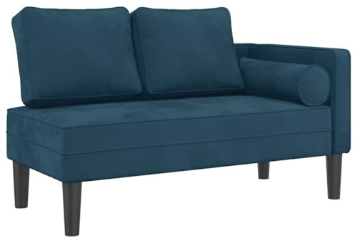 vidaXL Chaise Longue con Cuscini Blu in Velluto, divano letto, divano imbottito, seduta da soggiorno, dormeuse, seduta da salotto, divano 2 posti