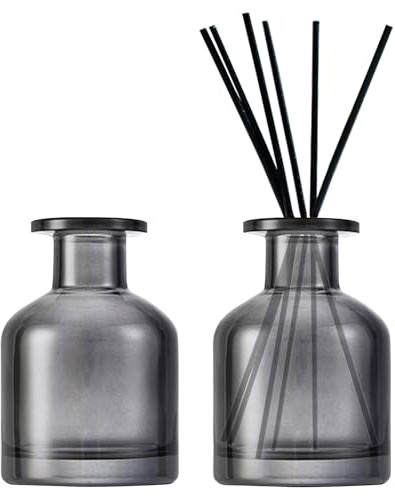 DEARBAG 2 Stück Schwarz Glasdiffusorflaschen Set, 150ml Matte Glasflaschen für Raumduft Diffusor, Leere Diffusorflasche Glas Diffusor Flaschen Behälter für Ätherische Öle Aromatherapie (Grau)