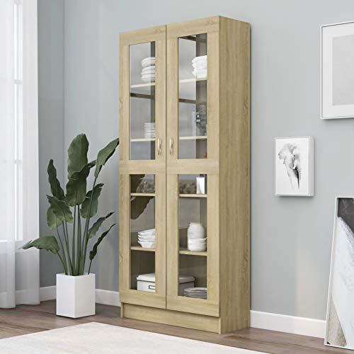 Vitrine Schrank Bücherschrank Display Lagerregal Home Organizer Möbel Sonoma Eiche 82,5 x 30,5 x 185,5 cm Spanplatte