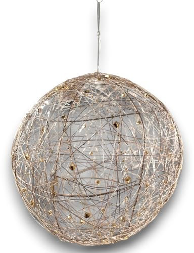 Palla Natalizia Decorativa da 30 cm con Luci LED, Design Elegante in Fili di Metallo e Strass, Perfetta per Decorazioni di Natale, Interni ed Esterni, Illuminazione Calda per Albero o Addobbi Natalizi
