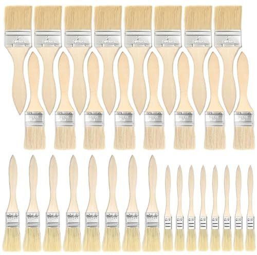 Set de Pinceaux Plats, 32 Pinceaux Plats Set de Pinceaux de Peintre, Set de Pinceaux pPlats 15/25.4/38.1/50.8 mm, Set de Pinceaux Plats avec Manche en Bois, pour Fournitures de Peinture, DIY